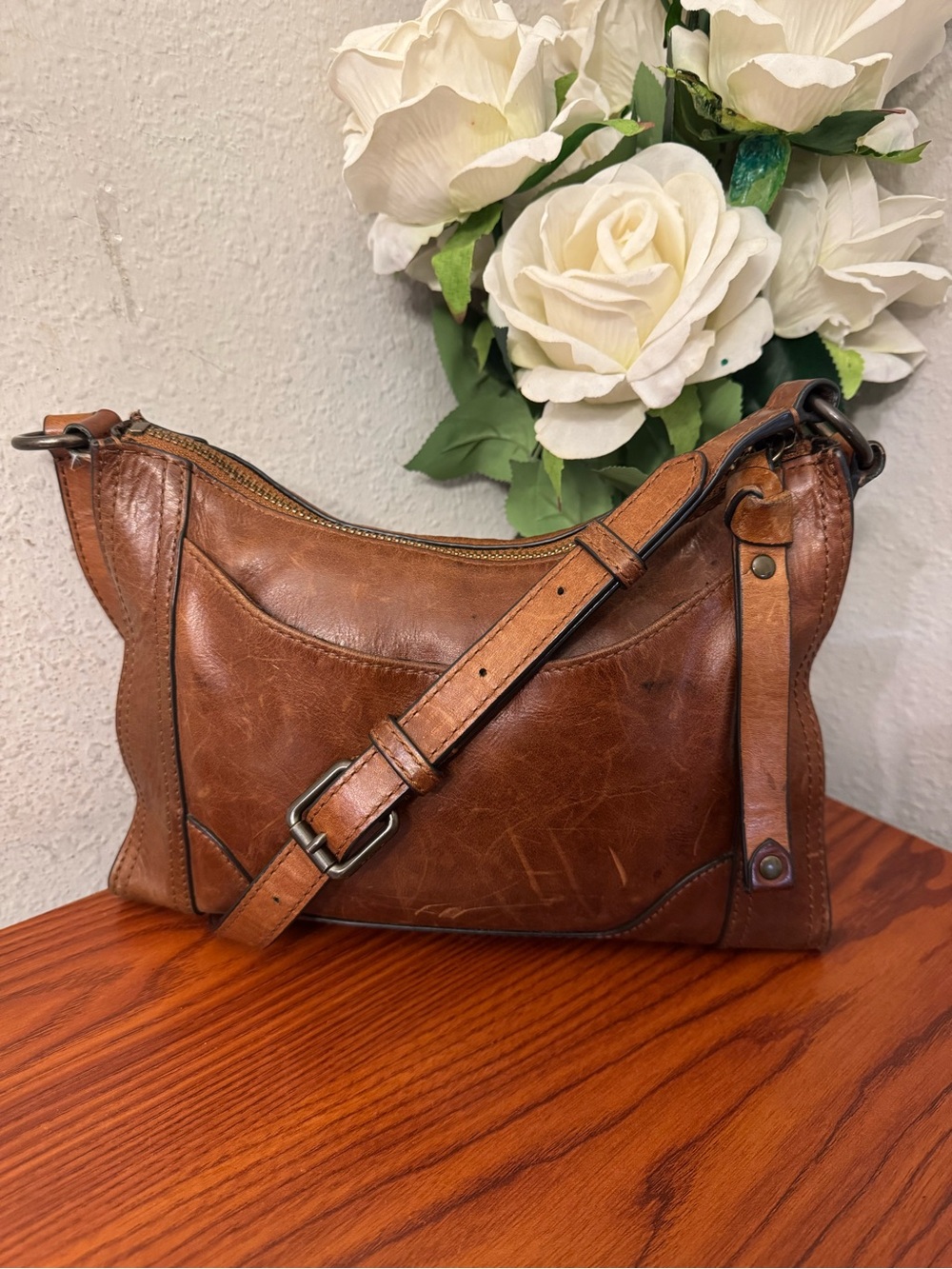 Frye Vintage Cognac Leather Messenger Bag
